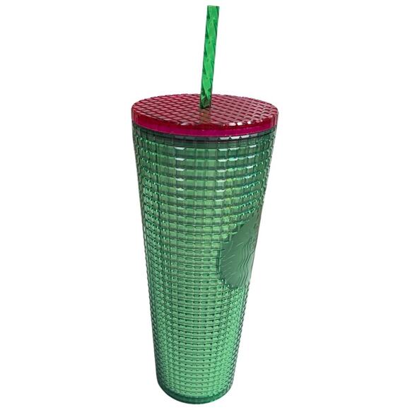 NWT Starbucks Watermelon Grid Cold Cup Tumbler Summer Pink Green - 24 oz Venti - Picture 10 of 12
